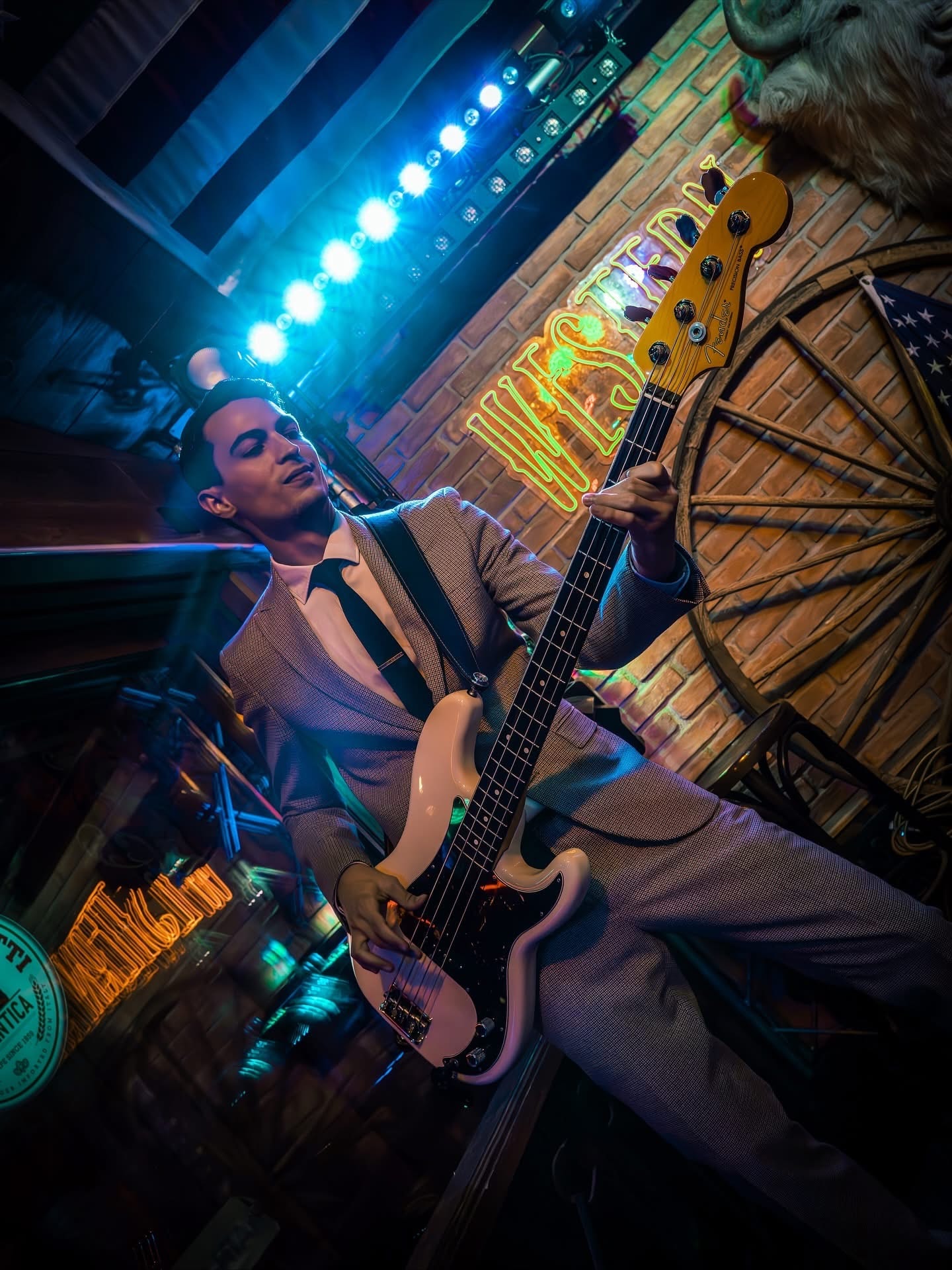 Bassist performing at the Western Saloon