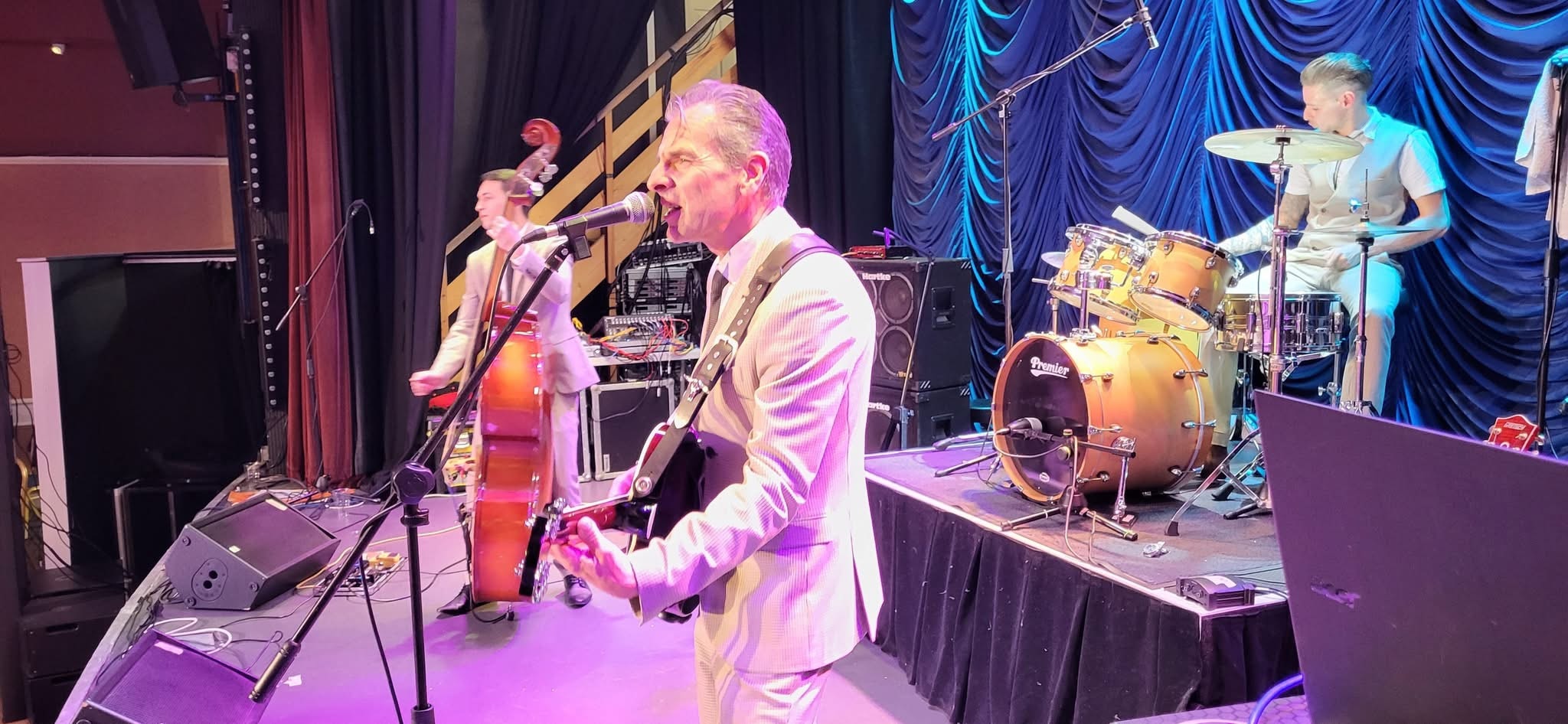 The band's setup on stage