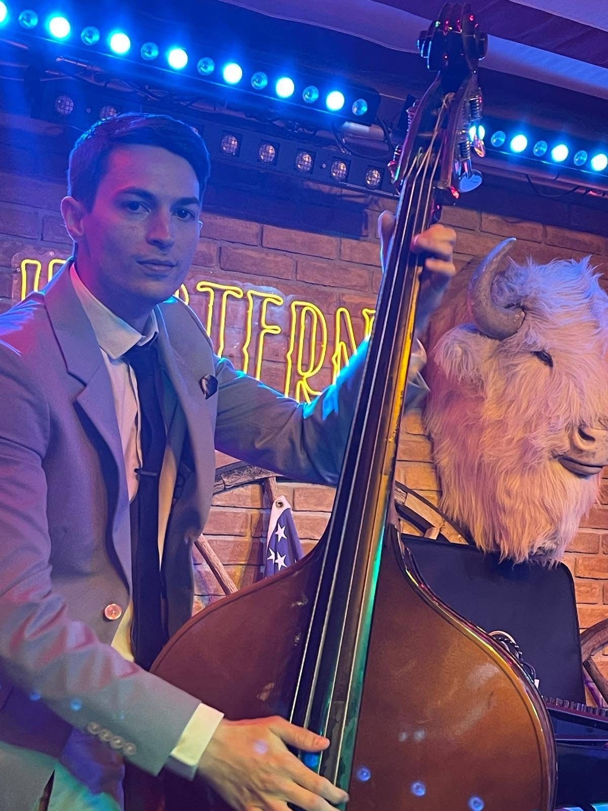 Double bass player at the Western Saloon